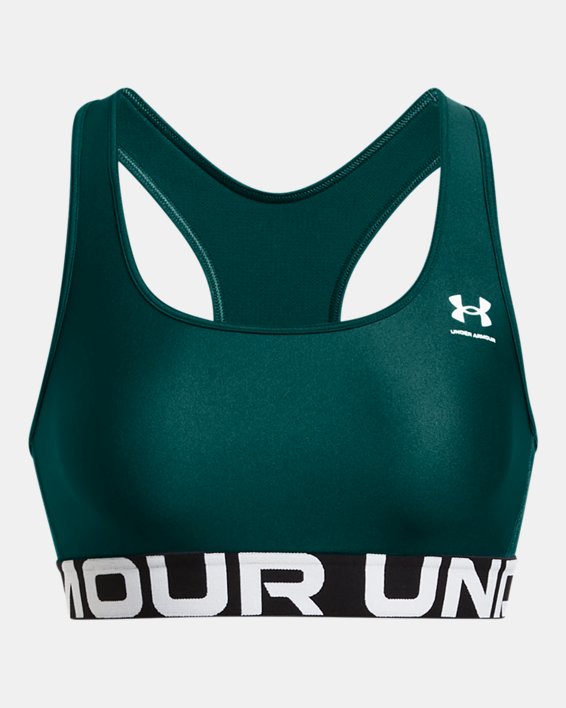 Women's HeatGear® Armour Mid Branded Sports Bra, Blue, pdpMainDesktop image number 9